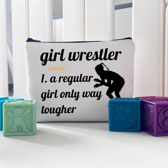 Wrestling Gift Girl Wrestler A Regular Girl Only Way Tougher Zipper Pouch Makeup - Picture 5 of 6